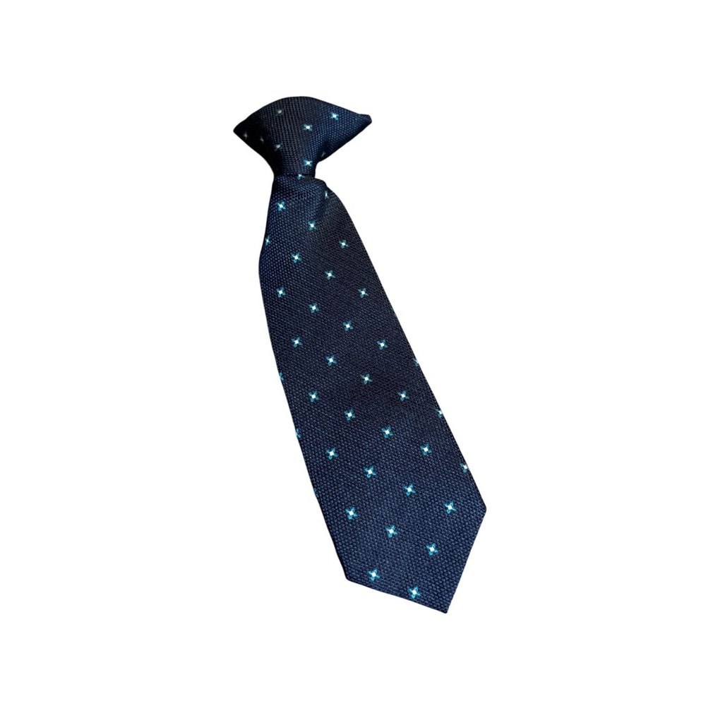 NWOT Boy Clip On Navy Blue‎ Tie White Star 8" Formal Holiday Wedding Church